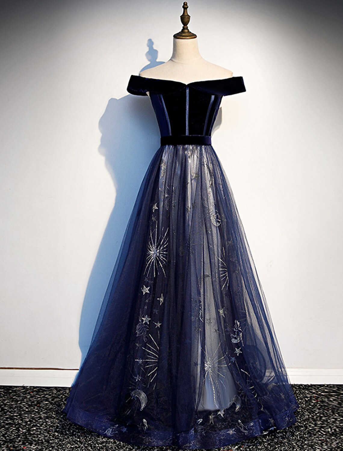 Wholesale  A-Line Elegant Floral Prom Formal Evening Dress Off Shoulder Short Sleeve Sweep / Brush Train Tulle with Pleats Pattern / Print